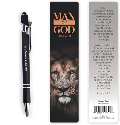 Regalo del Hombre de Dios, Bolígrafo con Versículo Bíblico con Marcapáginas – 1 Timoteo 6:11 – Bolígrafos Bíblicos Inspiradores para Devoción –