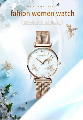 Miniatura 7 de TENNOVO Fashion Ladies Dragonfly Quartz Watch Luxury Dress Women's 2PCS Bracelet Watch Set Rose Flowers Giftable Packing Box for Women
