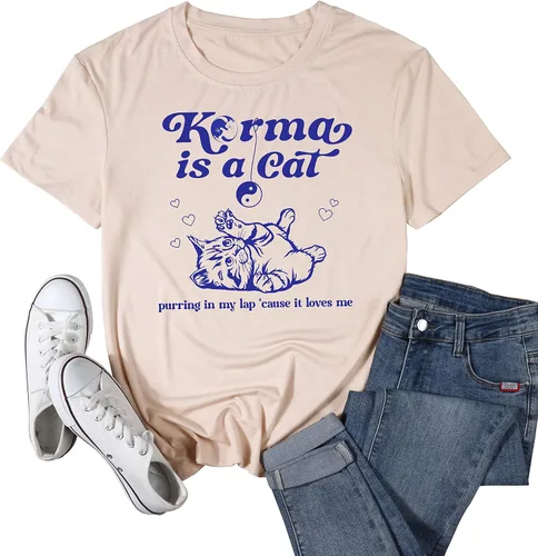 Miniatura 6 de SFHFY Karma is Cat Camisas para mujer, camisa para amantes de los gatos, letras vintage, concierto, verano, fanáticos de la música country, camiseta