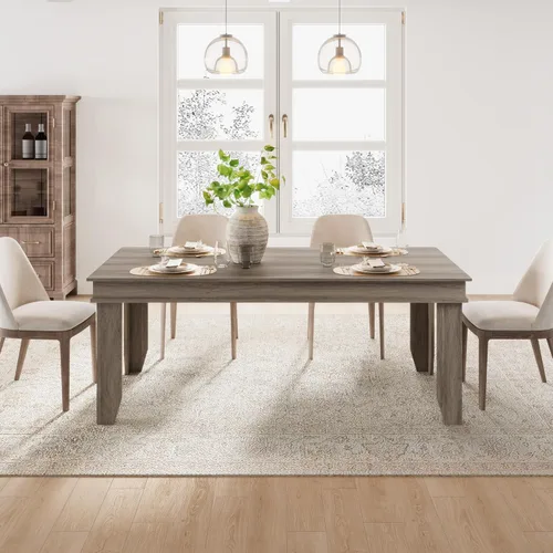 Miniatura 24 de GarveeHome Mesa de comedor de granja para 6-8 personas, mesas de cocina de 71 pulgadas de largo con marco resistente de madera, mesa rectangular
