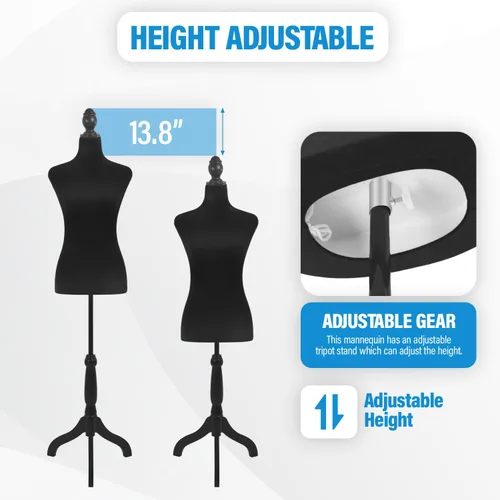 Miniatura 2 de FDW Maniquí femenino con forma de vestido de cuerpo, maniquí de costura, maniquí de torso con base de trípode, maniquí ajustable para coser ropa