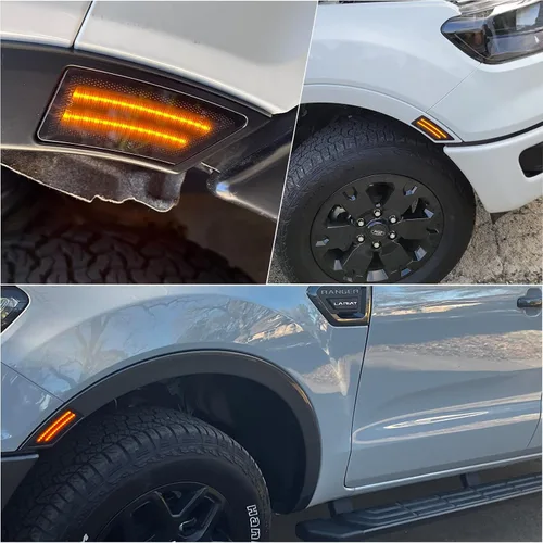 Miniatura 5 de Luces indicadoras laterales para guardabarros delanteros color ámbar con lente ahumada, compatibles con Ford Ranger XL XLT Lariat 2019-2023, 2 LED