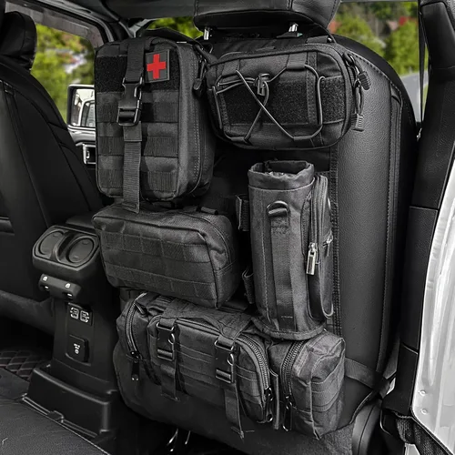 Bolsa organizadora táctica de respaldo de asiento de coche para camión, con 5 bolsas Molle desmontables, organizador de administración de 3 tamaños