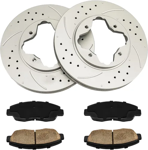 Miniatura 2 de Kit de freno delantero KAX, rotores de freno ranurados y con hendiduras, pastillas de freno cerámicas Compatible con Honda Accord 1990 1991 1992