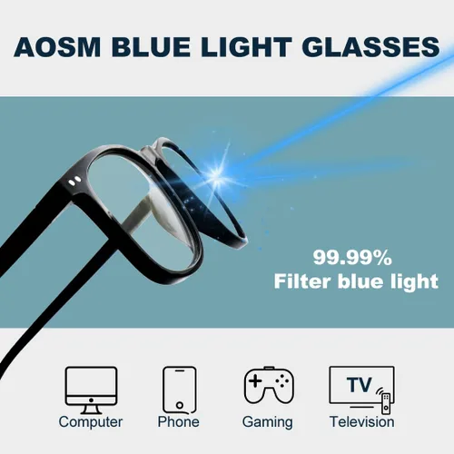 Miniatura 5 de AOSM Lentes de luz azul para hombres y mujeres, gafas de juego antirreflejos, protección UV400, bloqueo de luz azul para aliviar la fatiga ocular