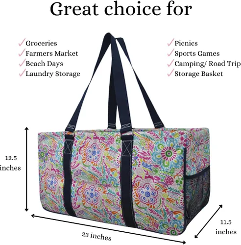 Miniatura 149 de NGIL Bolsa de comestibles reutilizable extra grande plegable de gran tamaño para comestibles, almacenamiento, picnic, playa, Bronco-negro occidental