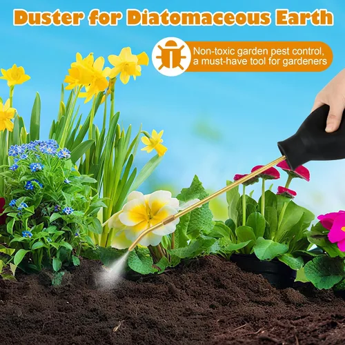 Miniatura 6 de Plumero para tierra de diatomeas, pulverizador de polvo de mano para jardín, dispensador de bulbos, plumero de insectos con tubo de metal