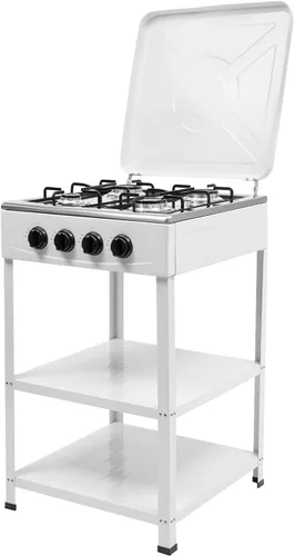 Estufa de gas de 4 quemadores, estufa portátil para exteriores con soporte de almacenamiento extraíble para camping, picnic, hogar, autocaravana