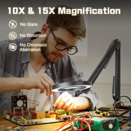 Miniatura 6 de Lupa con abrazadera de luz y base, lámpara de aumento de 15 x 10 X para escritorio, 72 lupas de lente de vidrio LED, 3 modos de color regulable