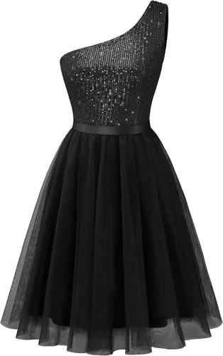 BeryLove Vestido de lentejuelas para mujer, con purpurina brillante, un hombro, vestido de fiesta, club, vestido de fiesta bodycon vestido de