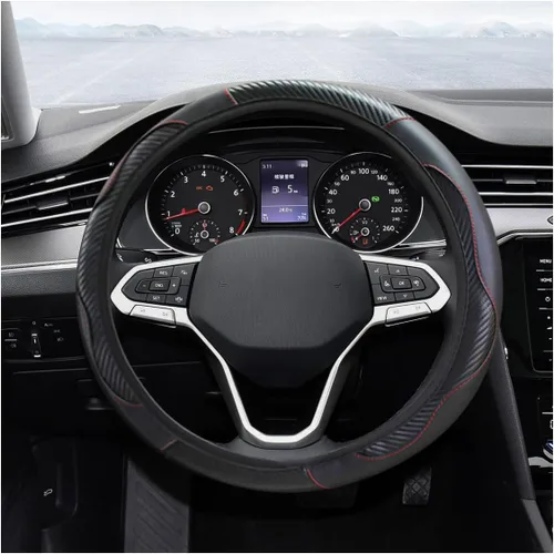 Funda para volante de automóvil, protector de volante elástico de cuero de fibra de carbono de 15 pulgadas, antideslizante, transpirable y suave,
