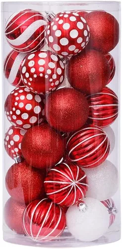 Miniatura 10 de Juego de 30 adornos de bolas de Navidad, bolas de adornos de Navidad inastillables, decoración de árbol de Navidad, bolas de árbol de Navidad rojas