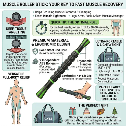 Miniatura 2 de Kunova (TM) Muscle Roller Stick - Herramienta de masaje para liberar puntos gatillo miofasciales, reducir el dolor muscular, calmar los calambres