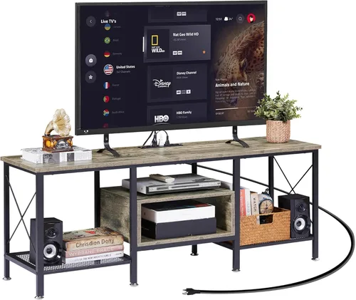 Miniatura 13 de VECELO Soporte de TV con tomas de corriente para centro de entretenimiento Industria Media de 65 pulgadas con estación de carga, estantes abiertos