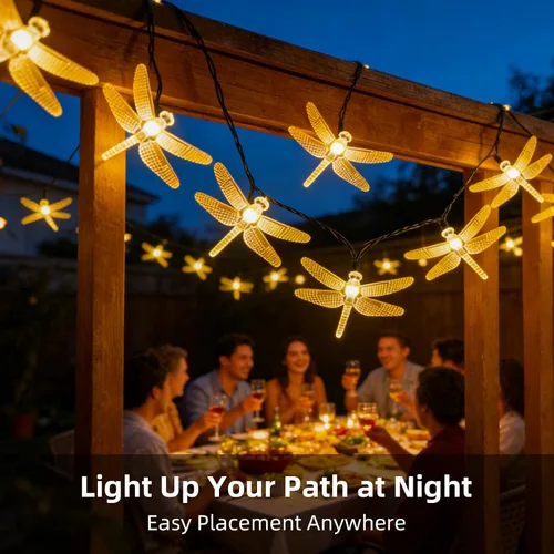 Miniatura 7 de ASFSKY Luces solares de libélula al aire libre 50 LED libélula luces impermeables blanco cálido