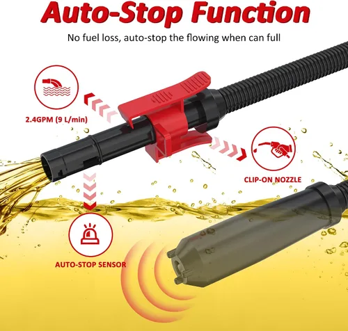 Miniatura 3 de Bomba de transferencia de combustible Aoteda alimentada por batería con sensor de parada automática, protección contra fugas (2.4 GPM), manguera