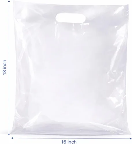 Miniatura 2 de 100 bolsas de plástico transparente con asas, 16 x 18 pulgadas, bolsas brillantes para compras, ropa y ferias comerciales