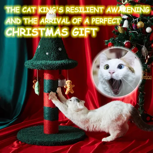 Miniatura 3 de Poste rascador para gatos con 4 juguetes de peluche colgantes, alternativa al árbol de Navidad, dale a tu gato un juguete y rascador en uno con este