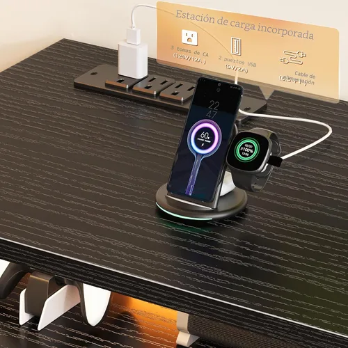Miniatura 4 de Furologee Soporte de TV con tomas de corriente y luces LED, centro de entretenimiento de 63 pulgadas para televisores de 60, 65, 70 pulgadas, mesa