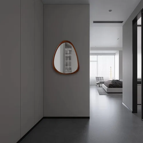 Miniatura 4 de Espejo de pared de madera irregular de 28 x 22 pulgadas, espejo decorativo abstracto asimétrico para sala de estar, dormitorio, entrada, baño