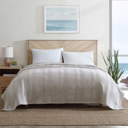 Miniatura 2 de Nautica - Manta individual, ropa de cama de algodón suave, peso medio para todas las estaciones (marrón claro Chevron, individual)