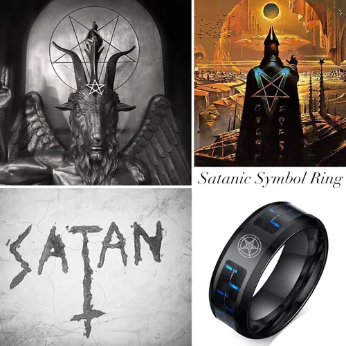 Miniatura 2 de Iglesia de Satanás Joyería Leviatán Cruz Satánica Símbolo Anillo Acero Inoxidable Fibra de Carbono Incrustación Banda para Hombres