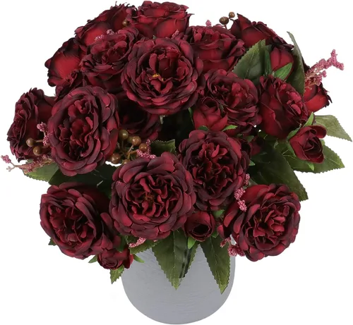 Miniatura 13 de Flores de seda de peonía artificial, ramo de peonía falsa rosa 4 paquetes Arreglos florales decoración para casa de campo estilo boho centro de mesa
