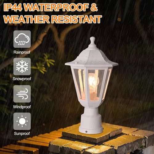 Miniatura 5 de FUDESY Luz de poste para exteriores, lámpara blanca para exteriores con base de montaje en muelle, lámpara de poste impermeable con enchufe E26