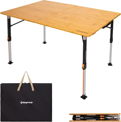Miniatura 12 de KingCamp Mesa plegable de bambú, 4 pliegues, altura ajustable, portátil, para exteriores, ligera y compacta, con marco de aluminio para caravana