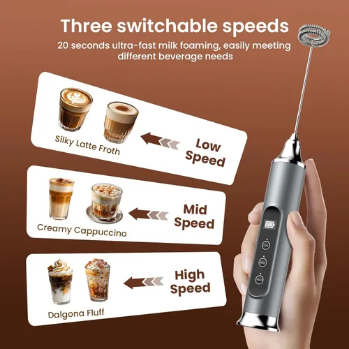 Miniatura 4 de YUSWKO Varita espumadora de leche para café, espumador de leche de mano, mezclador de bebidas recargable, batidor eléctrico impermeable Espumador