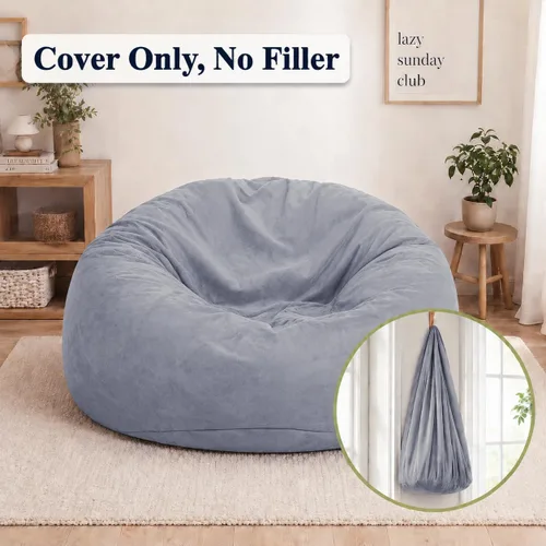 Miniatura 4 de Funda para silla de puf gigante para adultos (sin relleno, solo funda), cómoda funda de terciopelo holandés de 6 pies, funda de sofá mullida