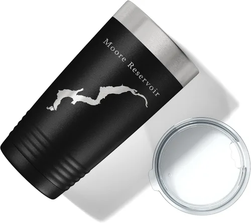 Miniatura 5 de Moore Reservoir Tumbler Lake Map Travel Mug Insulated Laser Engraved Coffee Cup New Hampshire Vermont 20 oz Black