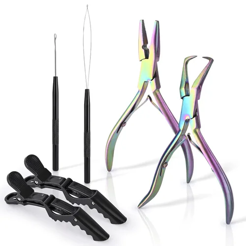 Miniatura 10 de Kit de herramientas para extensiones de cabello EHDIS de acero inoxidable, juego de alicates para micro enlaces de cuentas de cabello y removedor
