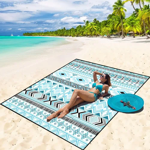 Miniatura 57 de WIWIGO Manta de playa impermeable a prueba de arena tapete de playa 79" X 83"/10'x9' para 2-8 adultos, de secado rápido, tapete de picnic al aire