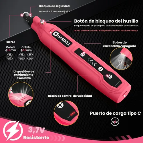 Miniatura 2 de HARDELL Mini herramienta giratoria inalámbrica, kit de herramientas rotativas recargables de 5 velocidades de 3.7 V con 69 accesorios, carga USB