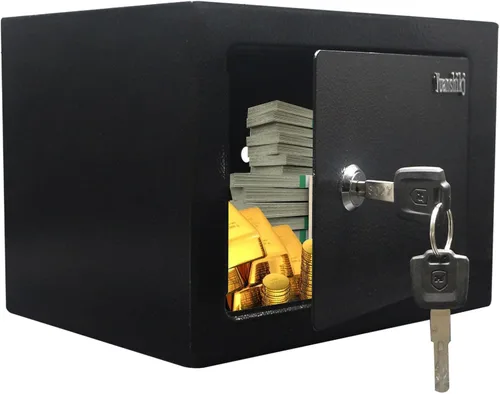 Yuanshikj Caja de seguridad con cerradura de llave, caja de seguridad de acero, 0.23 pies cúbicos, 9.1 pulgadas de ancho x 6.7 pulgadas de Negro