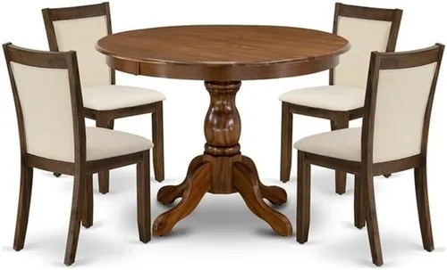 Miniatura 18 de East West Furniture HBMZ3-AB6-06 - Juego de mesa de cocina de 3 piezas que contiene una mesa de comedor redonda con pedestal y 2 sillas tapizadas