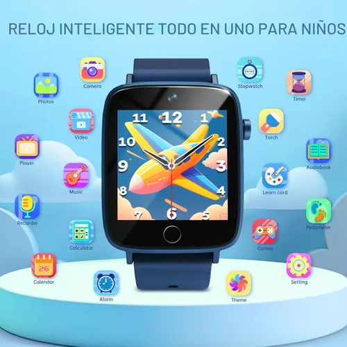 Miniatura 2 de Reloj inteligente para niños con 26 juegos de rompecabezas, reloj para niños con pantalla táctil HD, cámara, reproductor de música, reloj Azul