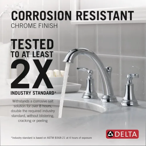 Miniatura 2 de Delta Faucet Woodhurst - Grifo de baño de gran extensión cromado, grifo de baño de 3 agujeros, llave de fregadero de baño, conjunto de desagüe