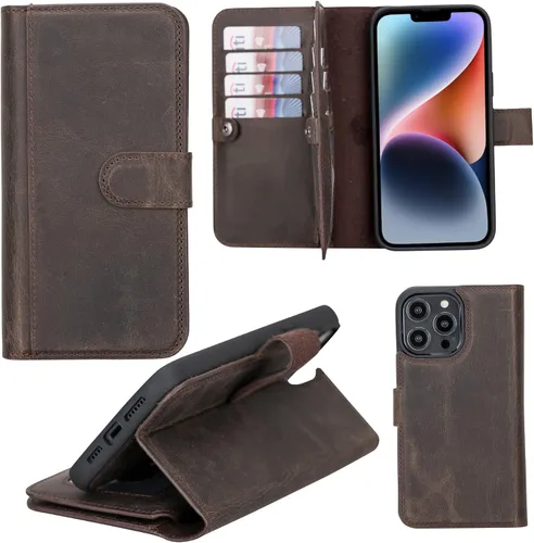 Miniatura 39 de HARDISTON Funda de piel auténtica de alta calidad hecha a mano para iPhone 11 Pro de 5.8 pulgadas, tarjeteros de doble folio, funda magnética Negro