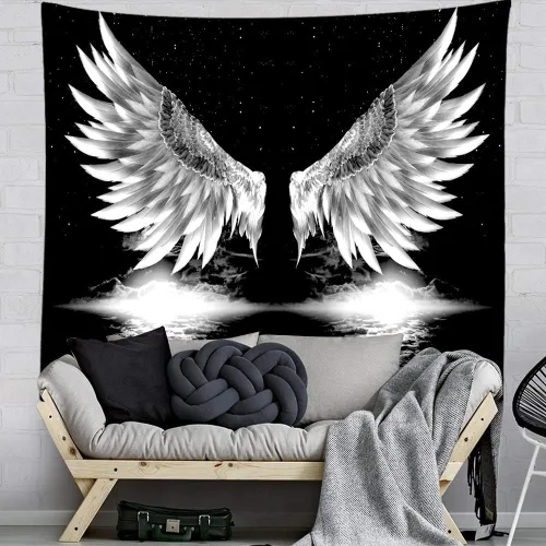 Miniatura 3 de YlobdolY Tapiz para colgar en la pared, estético, psicodélico, bohemio, psicodélico, divertido, hippie, alas de ángel, decoración artística