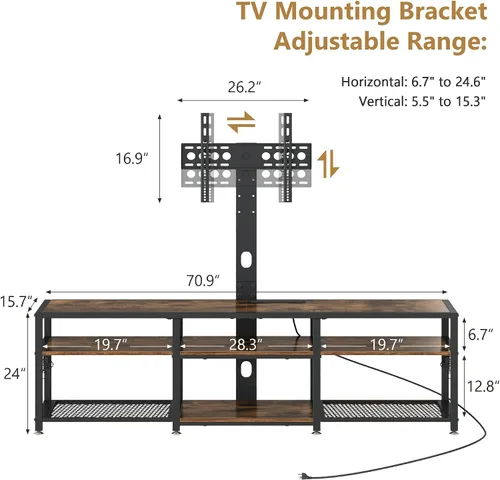 Miniatura 2 de VECELO - Soporte de TV con montaje y tomas de corriente, centro de entretenimiento para televisores de 60/65/70/75/80 pulgadas, consola multimedia