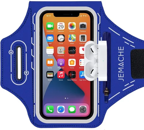 Miniatura 8 de Brazalete para iPhone 17 16 15 14 13 12 Pro con soporte para Airpods, entrenamiento de gimnasio y correr (negro)