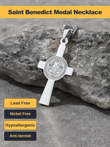 Miniatura 202 de U7 Saint Benedict/Michael Medal Necklace, 316L Stainless Steel Virgin Mary Necklace for Men Women, Bible Verse Protection Necklace Catholic