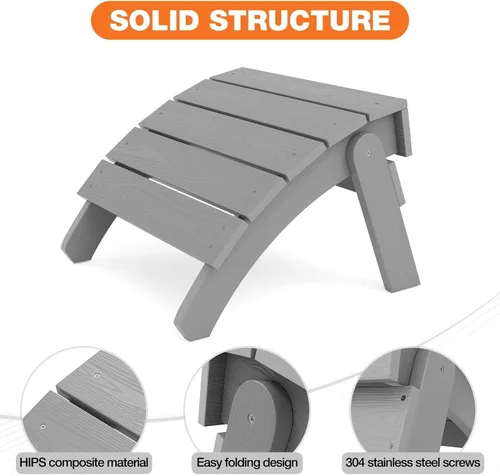 Miniatura 6 de YEFU Adirondack - Juego de 2 otomanas Adirondack, reposapiés de patio, reposapiés Adirondack plegable, resistente a la intemperie para silla Gris
