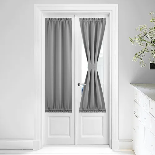 Miniatura 246 de NICETOWN Cortinas opacas unicolor con aislamiento térmico para puerta francesa, granja, oscurecimiento de habitación, puertas y ventanas de Marrón