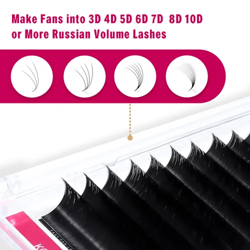 Miniatura 5 de KOLYBEL - Extensiones de pestañas Easy Fan de 0.05 mm de grosor, pestañas postizas rizadas D, bandeja de pestañas mixtas de 8-15 mm, extensión
