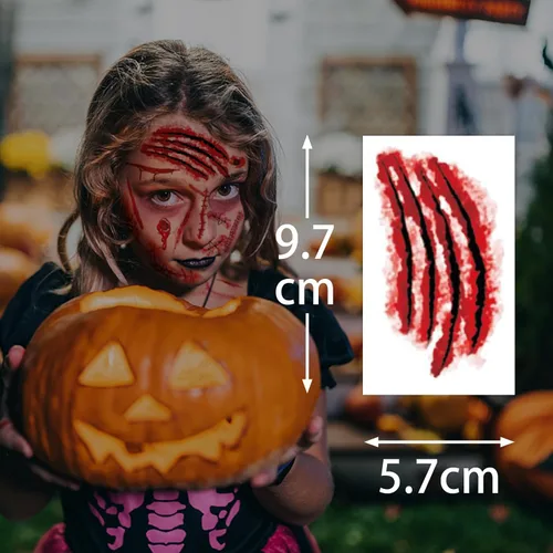 Miniatura 4 de 265 piezas de 40 hojas de tatuajes temporales de cicatrices falsas, de terror, realista, para heridas, maquillaje de cara y cuerpo, calcomanías