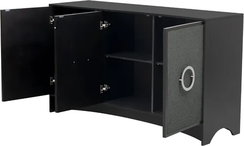 Miniatura 5 de Armario de almacenamiento de diseño curvo, armario de almacenamiento con 3 puertas y estantes ajustables, puertas de gabinete de lino, mango redondo