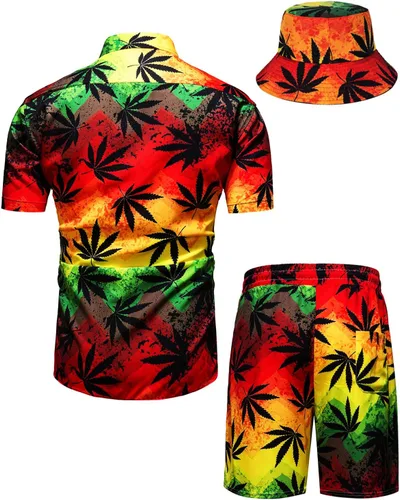 Miniatura 67 de TUNEVUSE Conjunto de camisas y pantalones cortos hawaianos para hombre, 2 piezas, trajes de playa con estampado de flores, traje tropical de verano
